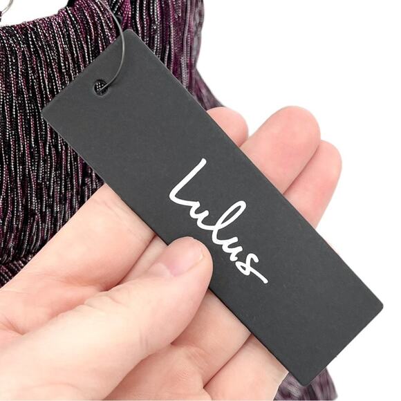 Lulus Dress Women Size Small Glowing Gorgeous Mini Magenta Metallic Tiered NWT - Picture 3 of 6